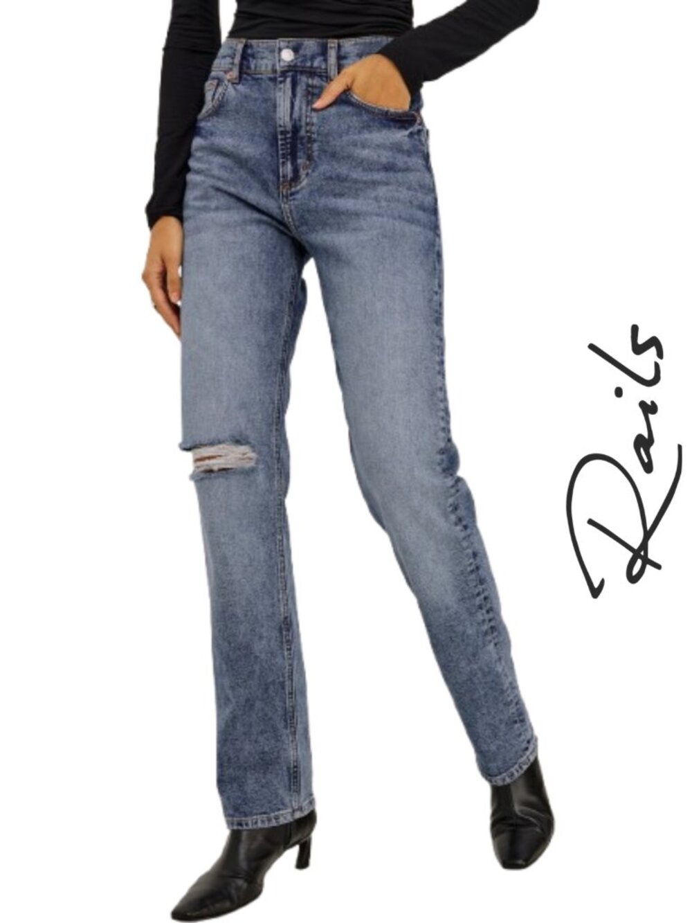 Rails Topanga High Rise Straight Leg Jeans Size 30 Rancher Destructed Denim